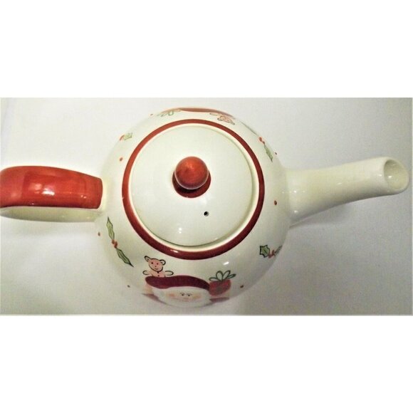 Le Gourmet Chef Santa Large Dome Tea Pot 2003 Red & White Hand Painted - Picture 6 of 10